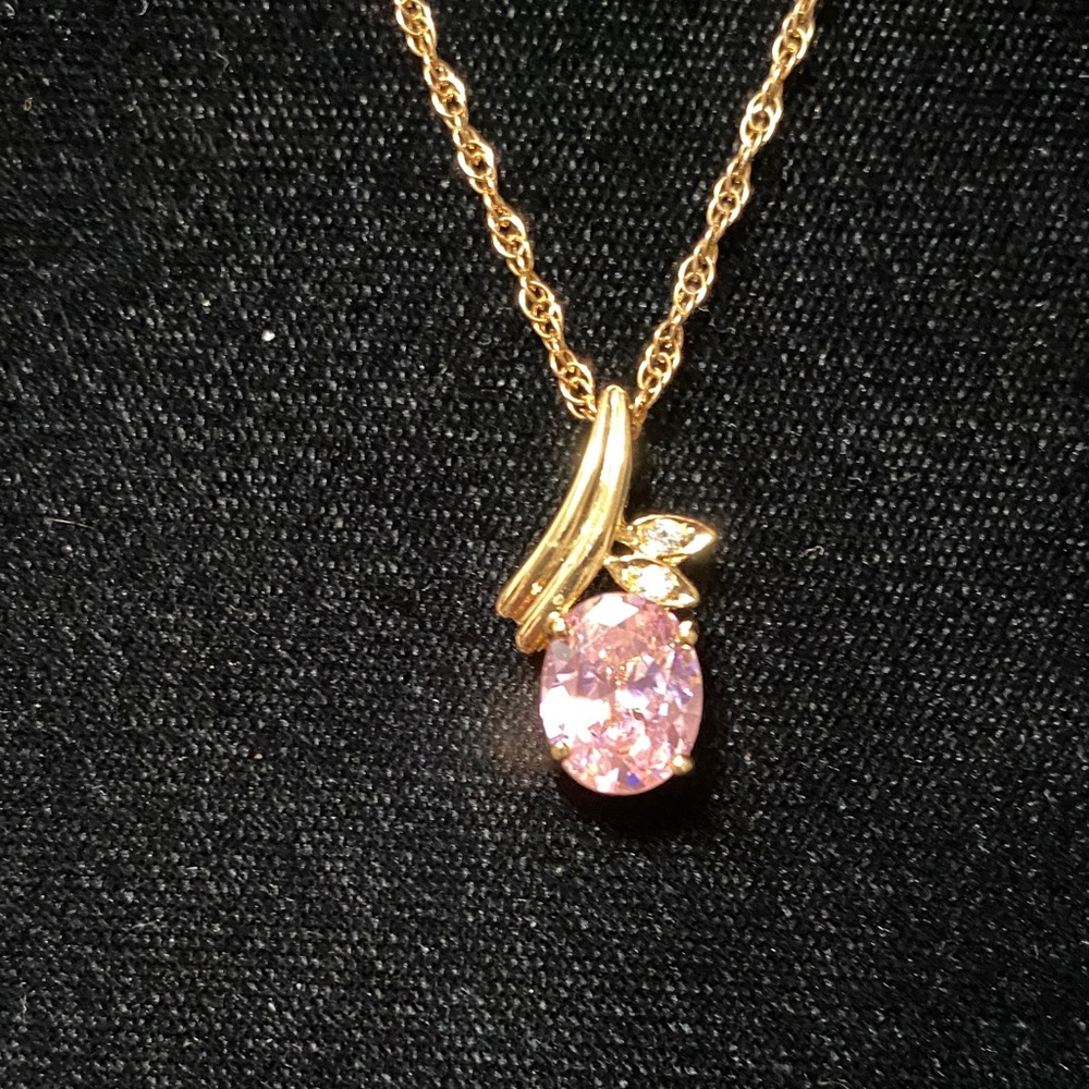Vintage Gold plated sterling silver pink crystal Pendant and 18” chain Necklace - Picture 15 of 15